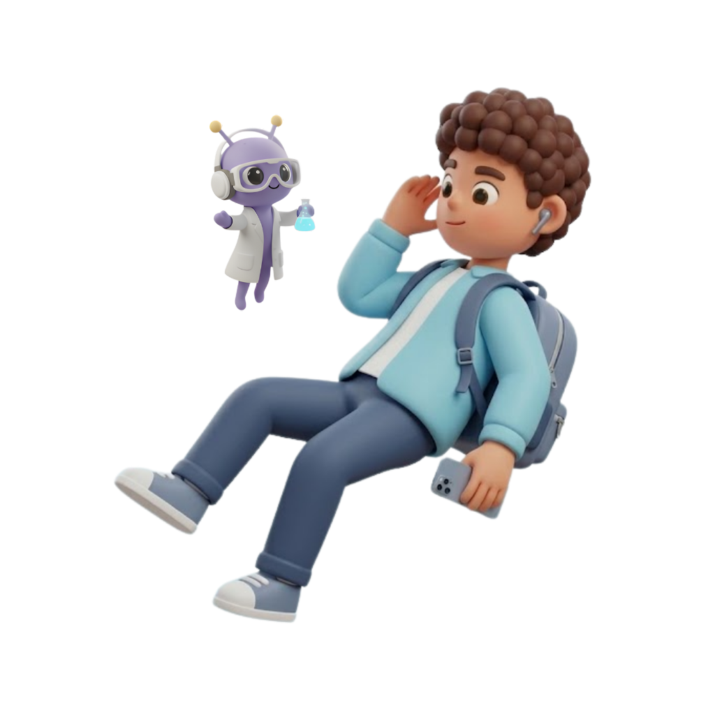 3D student with floating robot